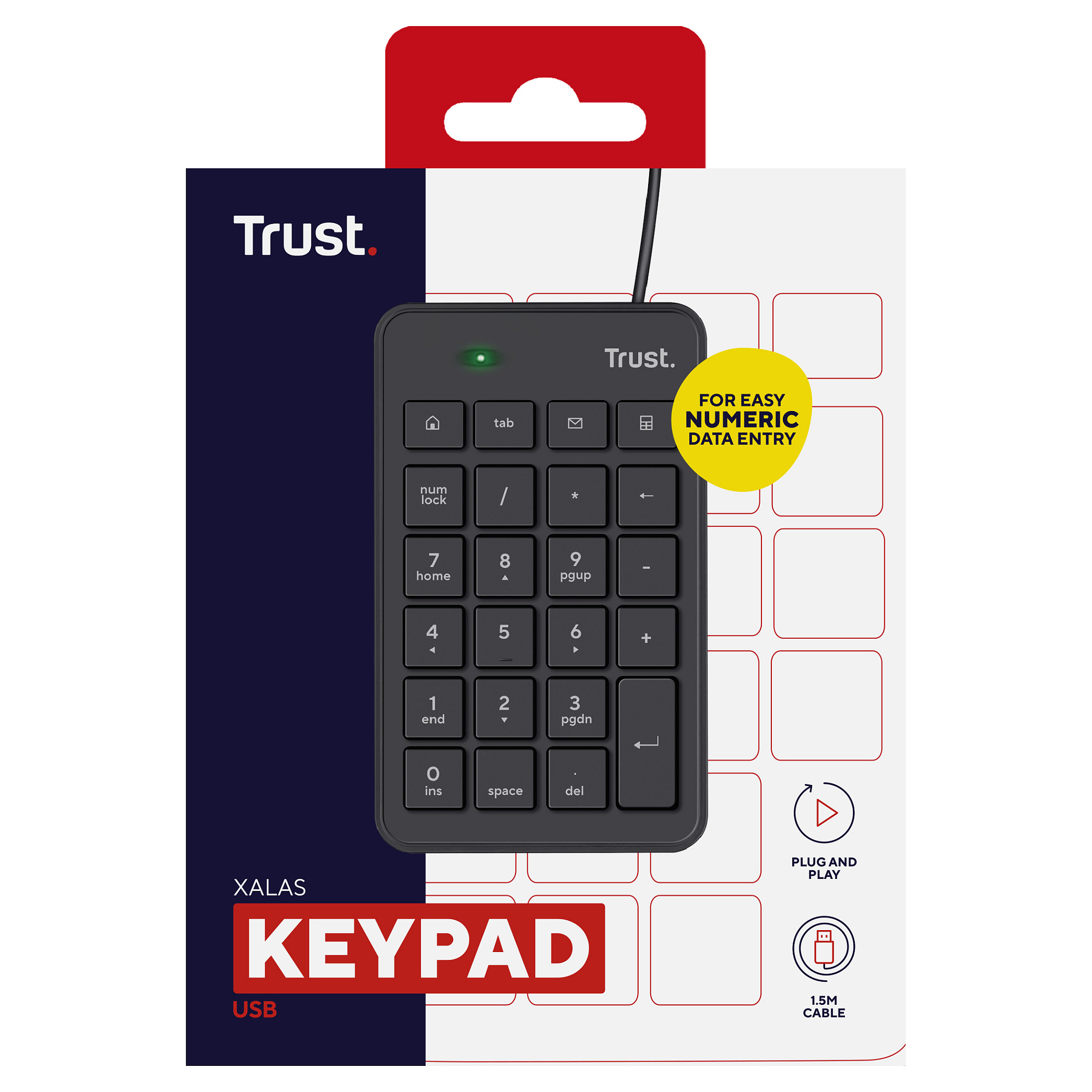 Tastierë Me kabllo Trust Xalas 22221 / Numeric Keypad / 23 Keys / USB / 1.5 m - Zezë - 4