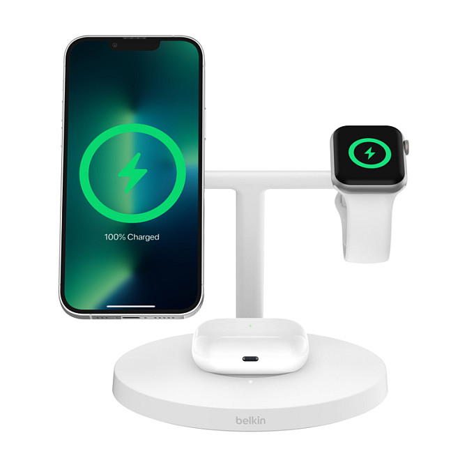 Karikues Pa Kabllo Belkin BoostCharge Pro WIZ032KQWH / 3 në 1 / Qi2 15W / Me Adapter - Bardhë - 4