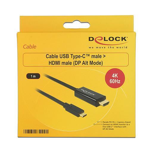 Kabllo HDMI DeLOCK 85290 / USB-C në HDMI / 1m / 4K @ 60Hz / DP Alt Mode / HDCP 2.2 - Zezë - 3