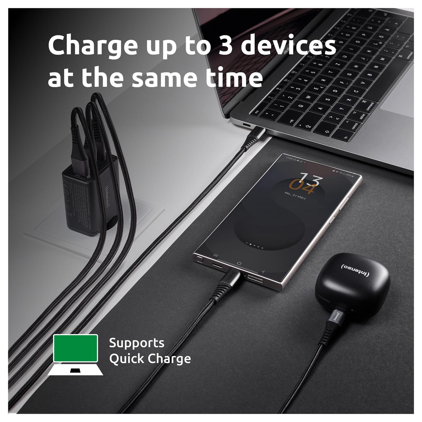 Adapter Intenso W65ACC GaN / 2x USB-C / USB-A / 65W / Power Delivery 3.0 / PPS / Quick Charge 4.0 - Zezë - 6