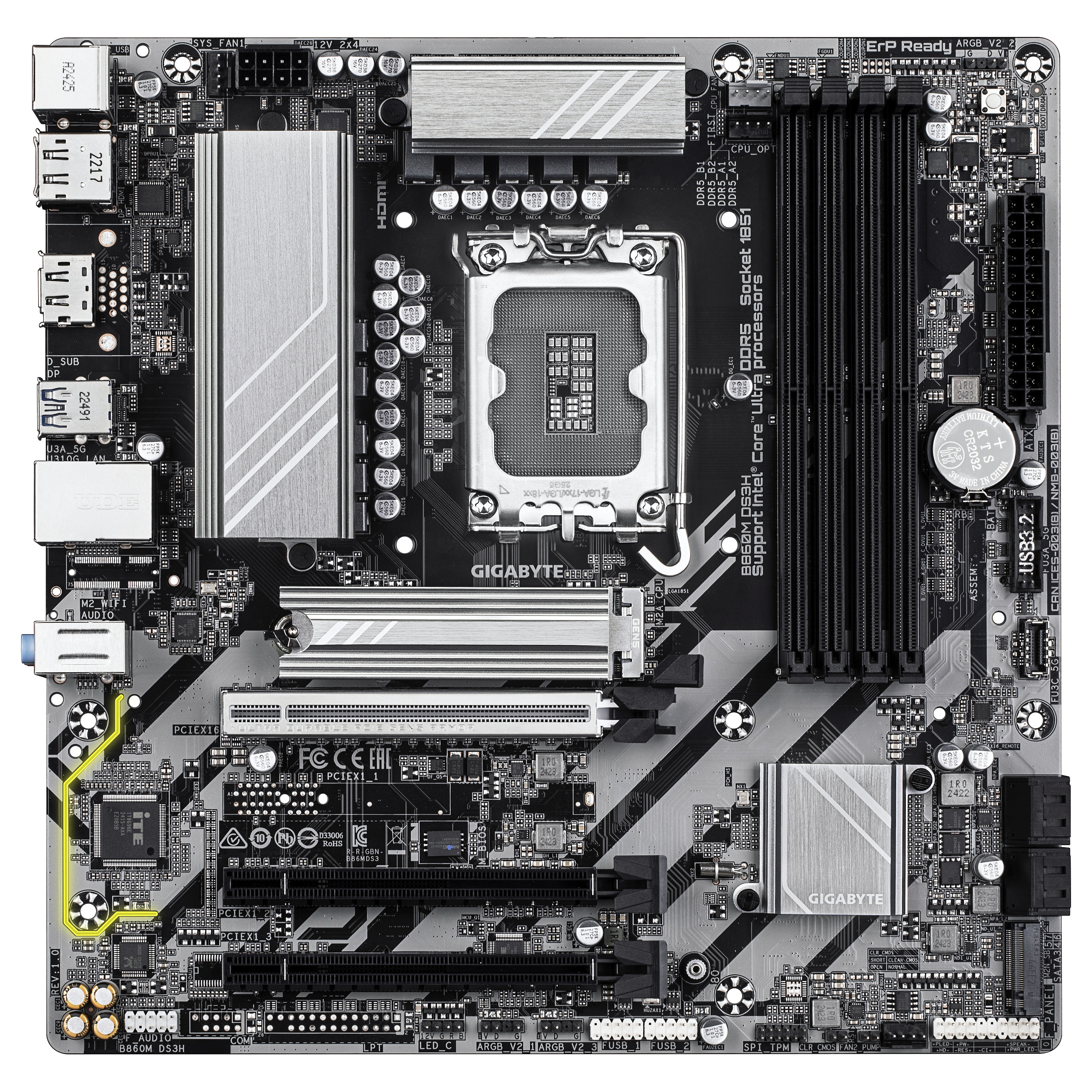 Pllakë Amë GIGABYTE B860M DS3H / Intel LGA1851 / B860 / DDR5 / Micro ATX / M.2 / SATA III / 2.5GbE LAN - 2