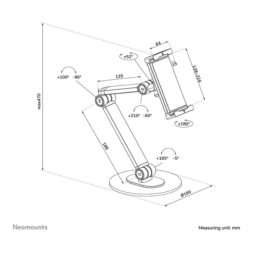 Mbajtëse për Tablet Neomounts DS15-550BL1, 4.7"-12.9", 360°, 270° - Zezë - 13