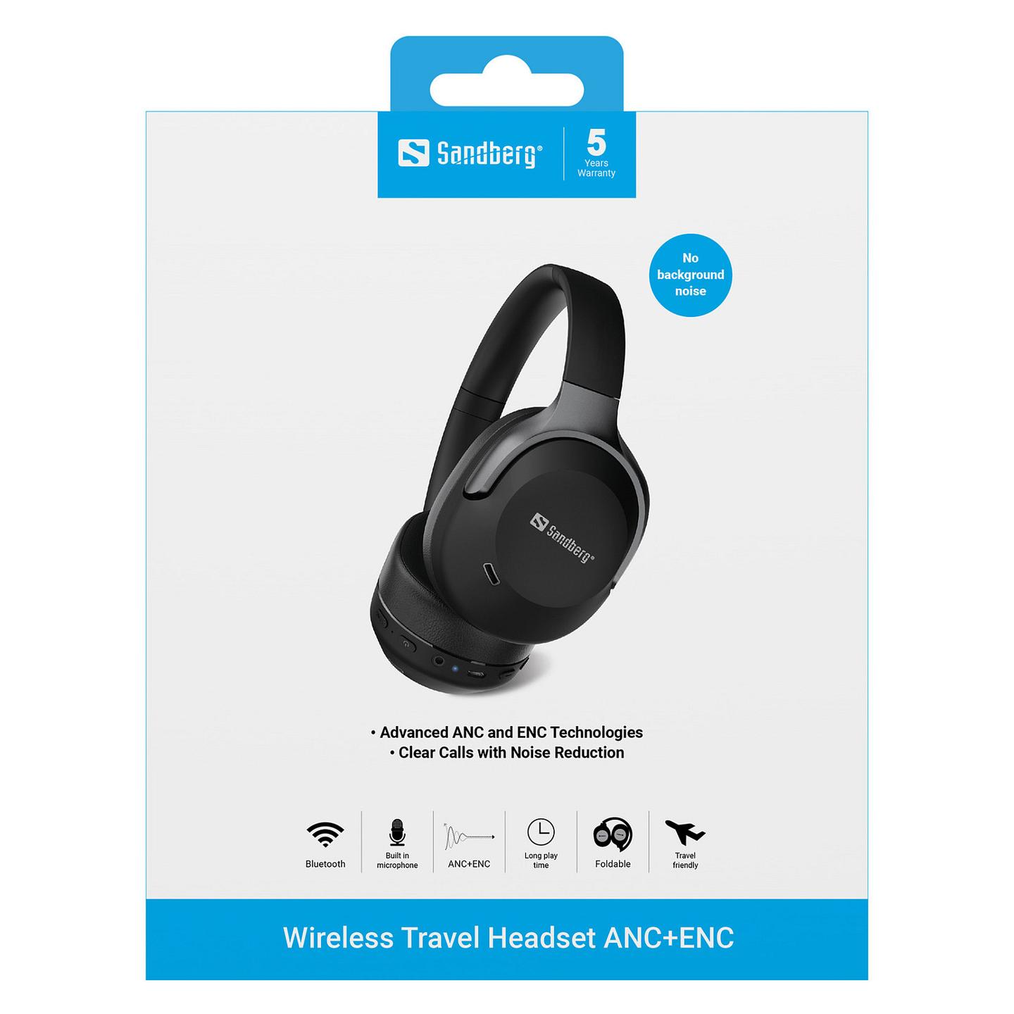 Kufje pa kabllo Sandberg Wireless Travel Headset ANC+ENC / Bluetooth 6.0 / ANC + ENC / Mikrofon – Zezë - 6
