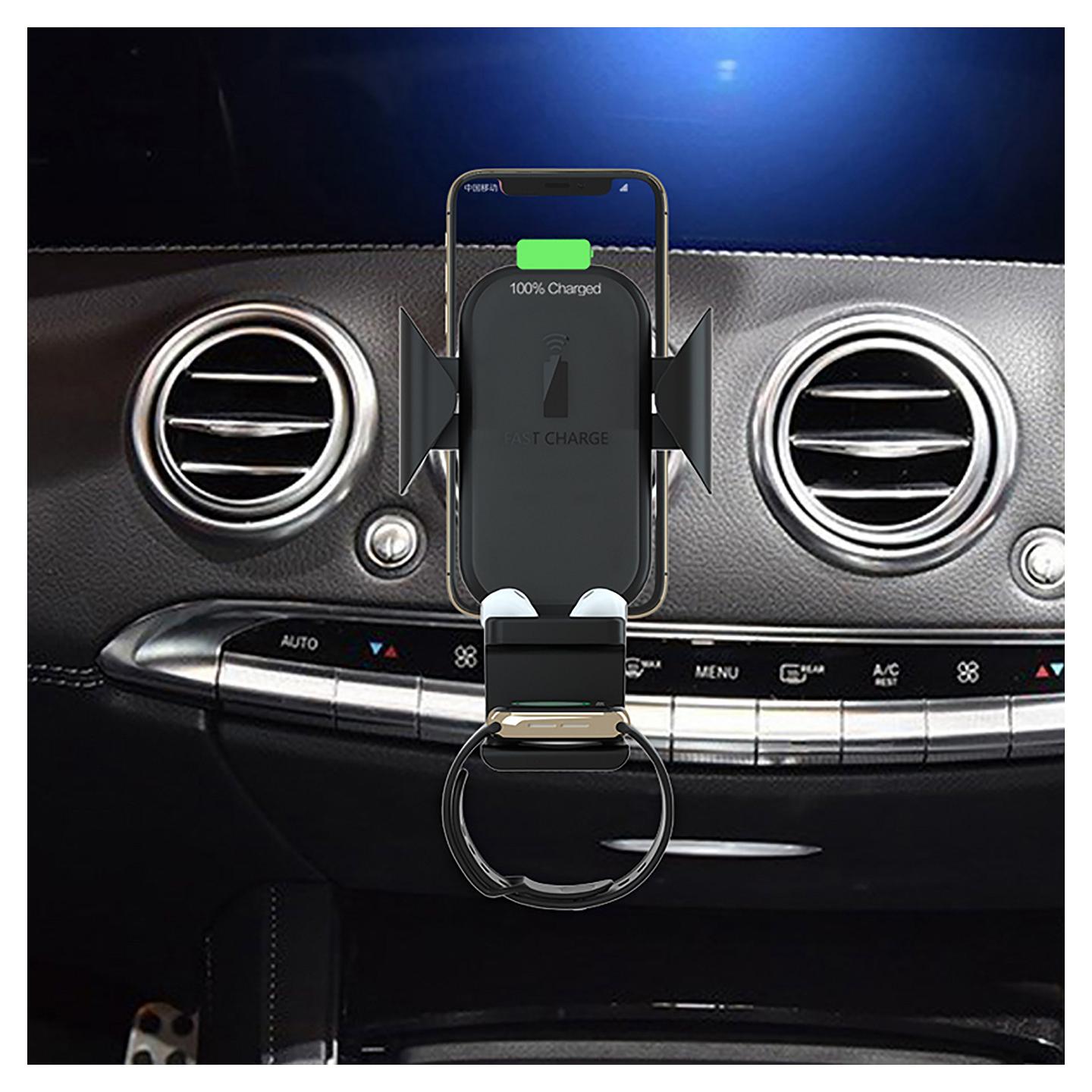Mbajtës Telefoni për Veturë TerraTec ChargeAir All Car / Mbajtëse aktive / Karikim pa tela 10W / Apple Watch 2W / AirPods 1W - Zezë - 4