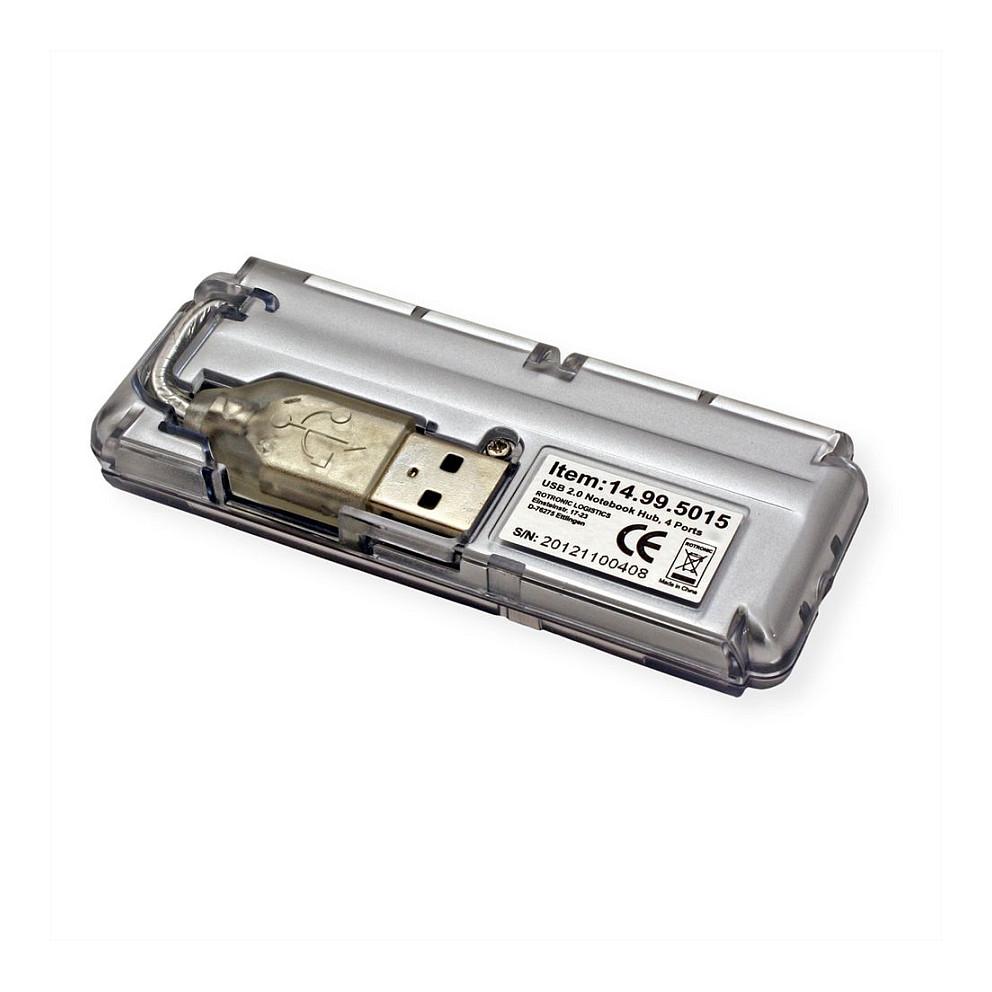 Hub USB-A VALUE 14.99.5015, 4x USB-A 2.0, 480 Mbps, Kabllo 30 cm, Korpus Plastik – Argjend - 5