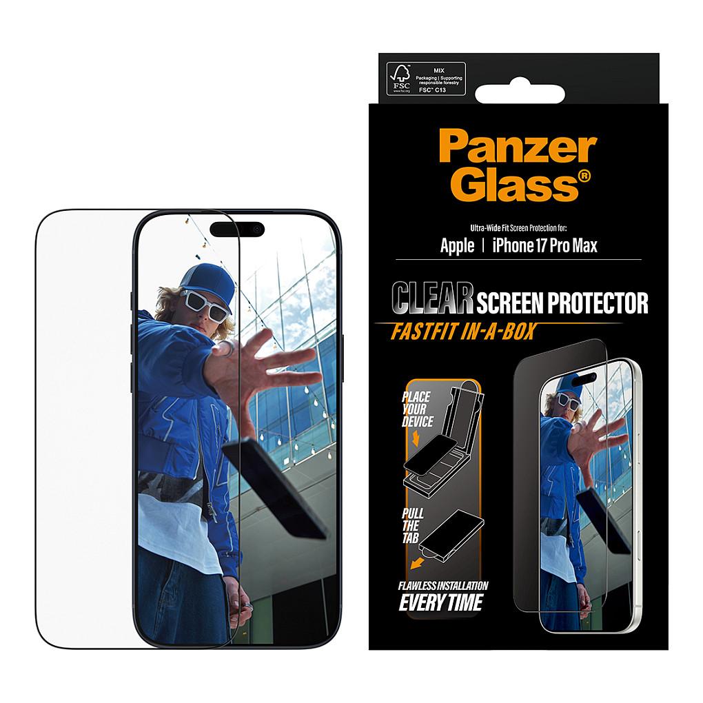 Mbrojtëse Ekrani PanzerGlass për iPhone 17 Pro Max, Ultra-Wide Fit, FASTFIT IN-A-BOX - Transparente/Zezë - 3
