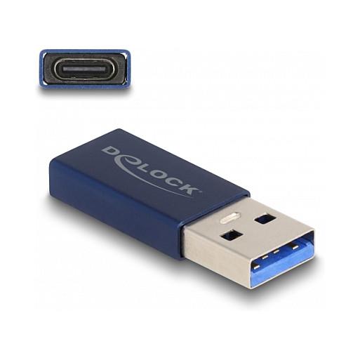 Adapter USB DeLOCK 60049, USB-A Mashkull në USB-C Femër, USB 10Gbps, Aktiv, VIA VL162, 900mA - Blu