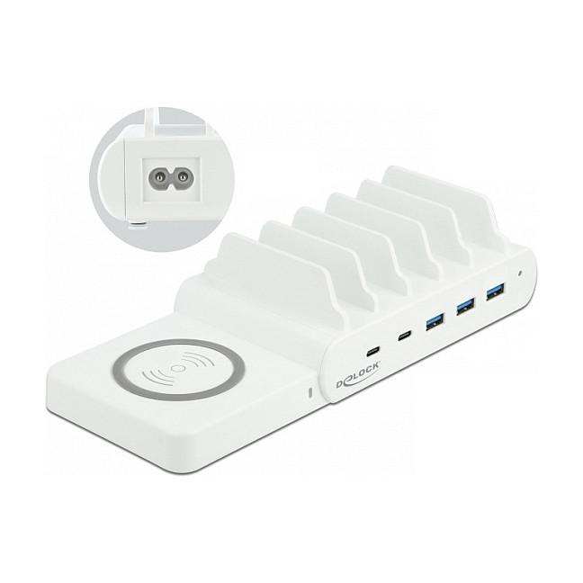 Karikues USB DeLOCK 41450, 2 × USB-C PD, 3 × USB-A, karikim pa kabllo deri në 15 W, fuqi totale 110 W - Bardhë - 2