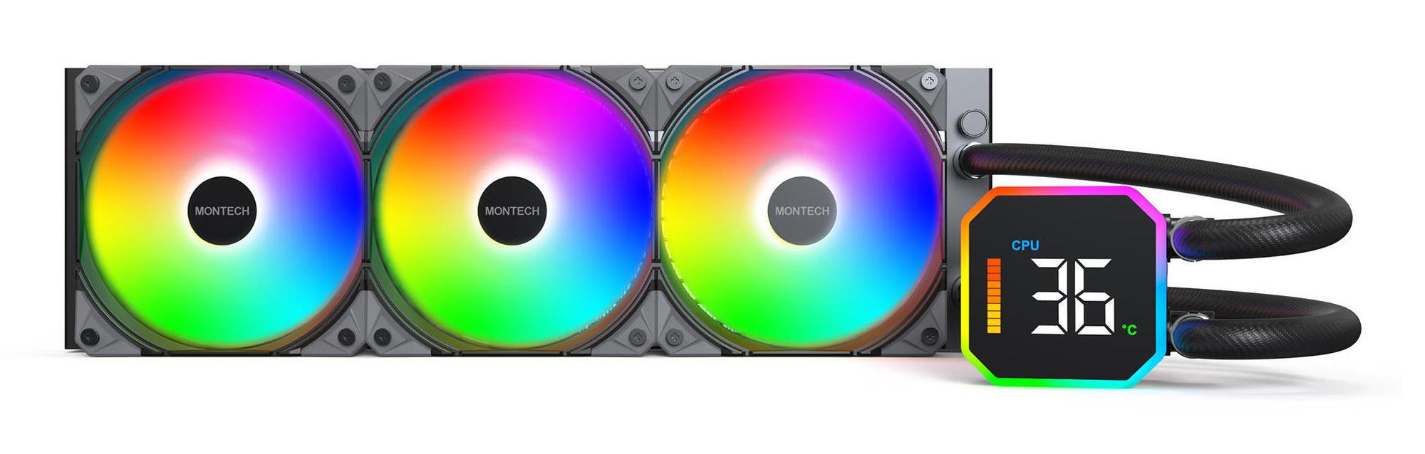 Ftohës me ujë për procesor Montech HyperFlow Digital 360 / 360mm / 3x 120mm ARGB Fan / 800-2200 RPM / Digital Display – Zezë - 2