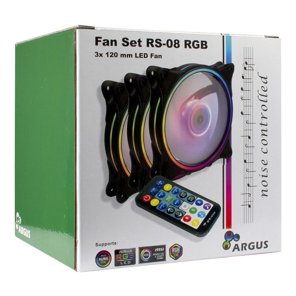 Ftohës për Kasë Inter-Tech Argus RGB-Fan Set RS-08 / 120mm / 1200 RPM / RGB / 24 LED / 3-Pack / Controller – Zezë - 7