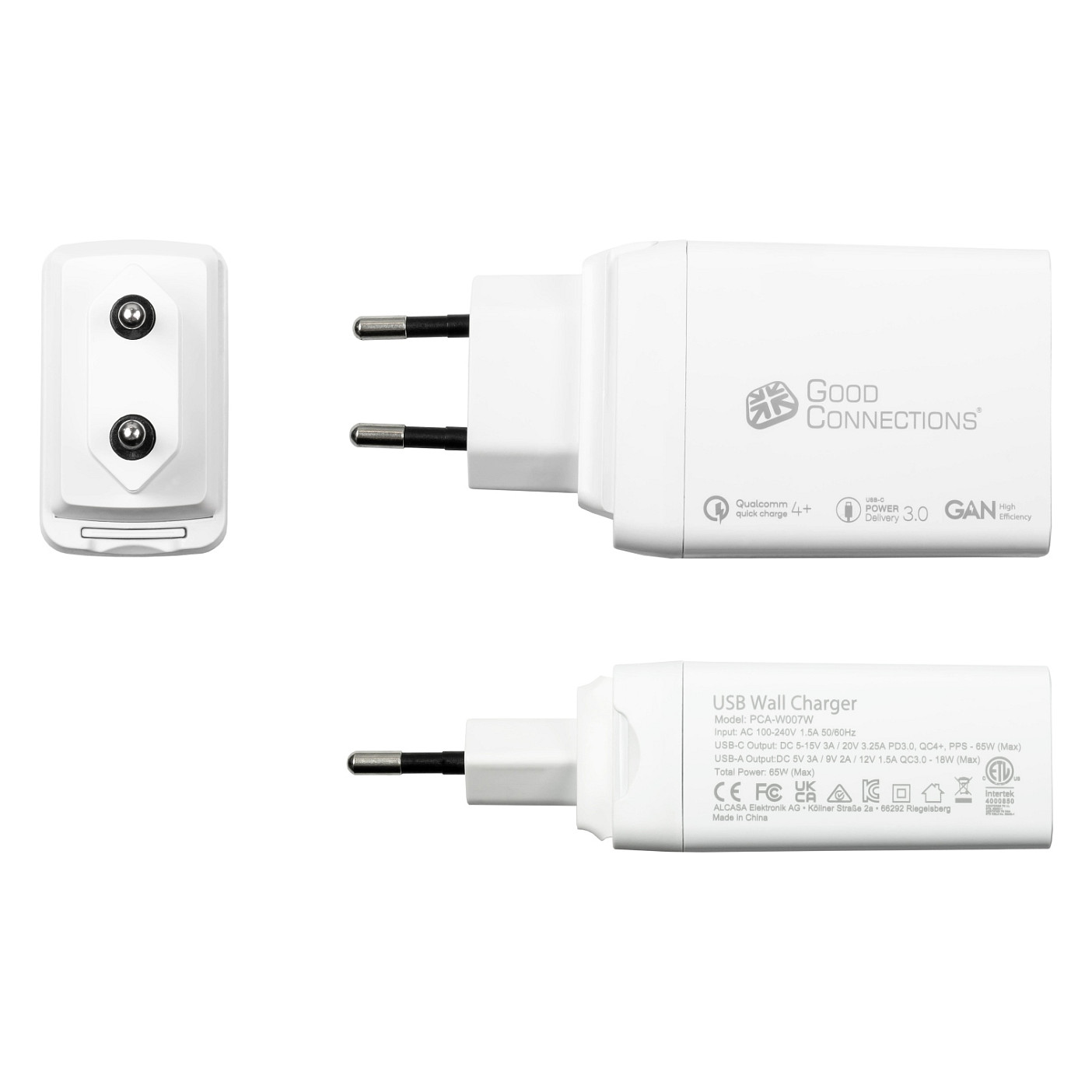 Adapter USB-C Good Connections / 65W / GaN / 2x USB-C + 1x USB-A / PD 3.0 / QC 4+ – Bardhë - 3