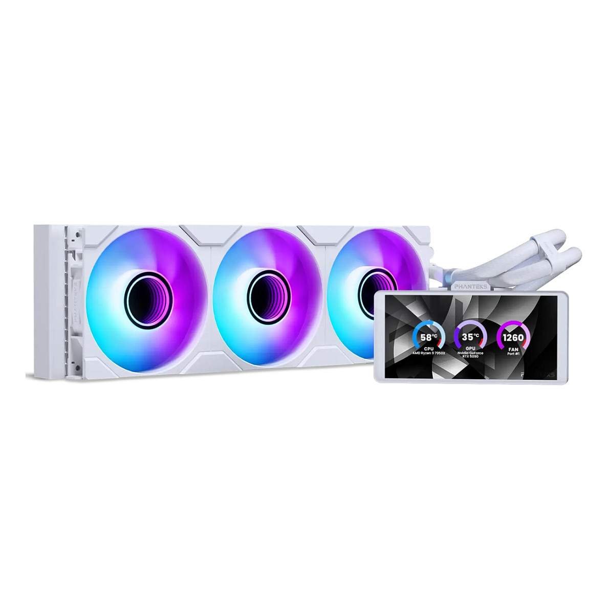 Ftohës për Procesor PHANTEKS Glacier One 360M25 LCD / AIO / 360mm / 3×120mm D-RGB Fan / LCD / AM4/AM5 / LGA115x/1200/1700/1851 – E Bardhë