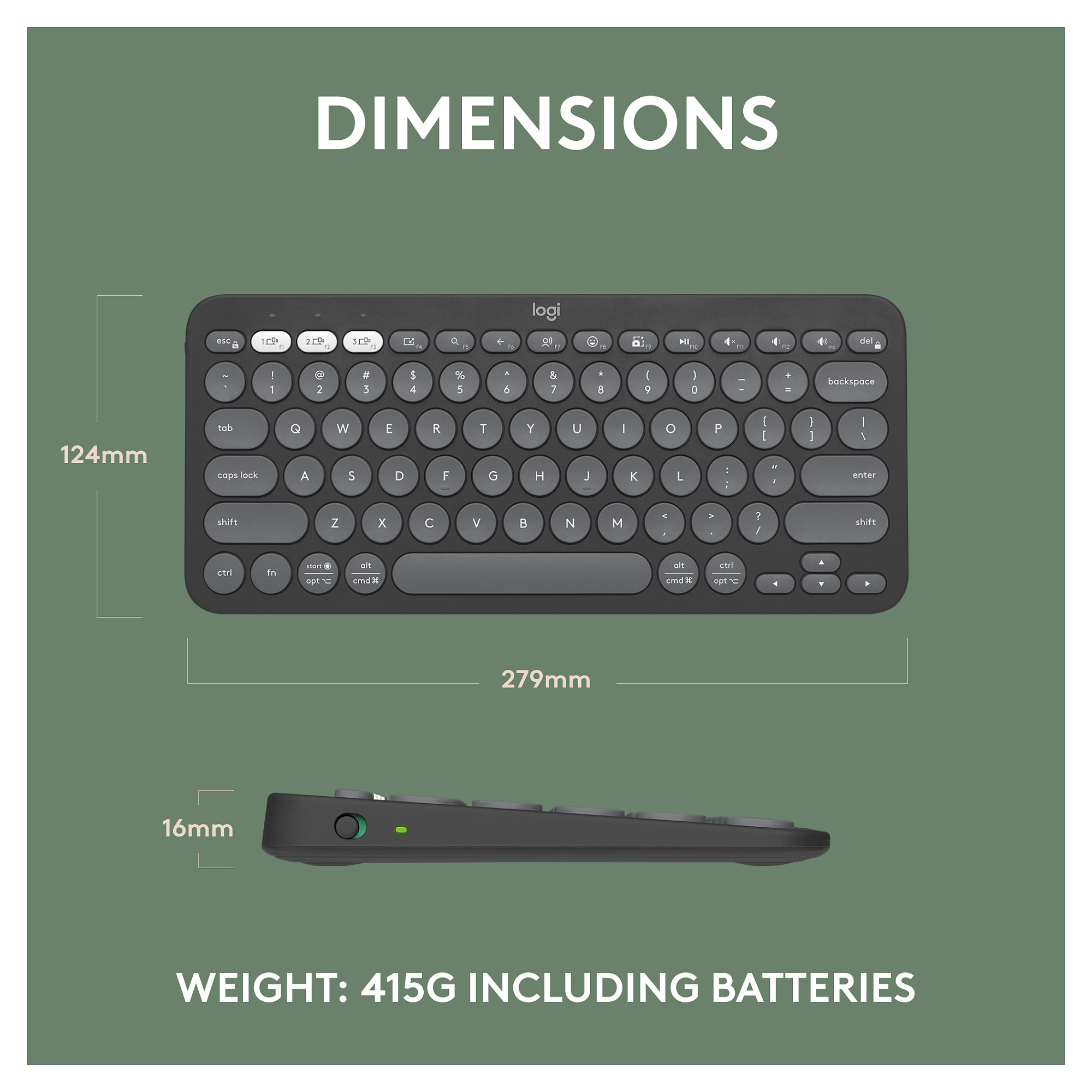 Tastierë Pa kabllo Logitech Pebble Keys 2 K380s / Kompakte / Scissor Switch / Bluetooth / 3 Pajisje / Easy-Switch / QWERTY US - Grafit - 14