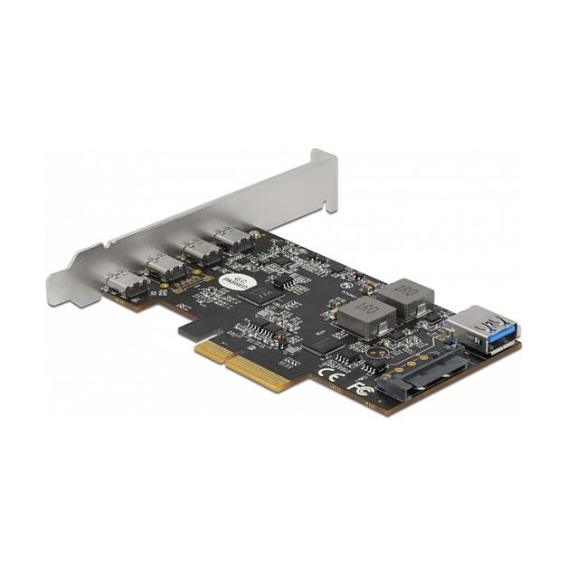 Kartë Zgjerimi PCI Express Delock 90059 / PCIe 3.0 x4 / 4x USB Type-C + 1x USB Type-A / USB 10Gbps / Low Profile - 2