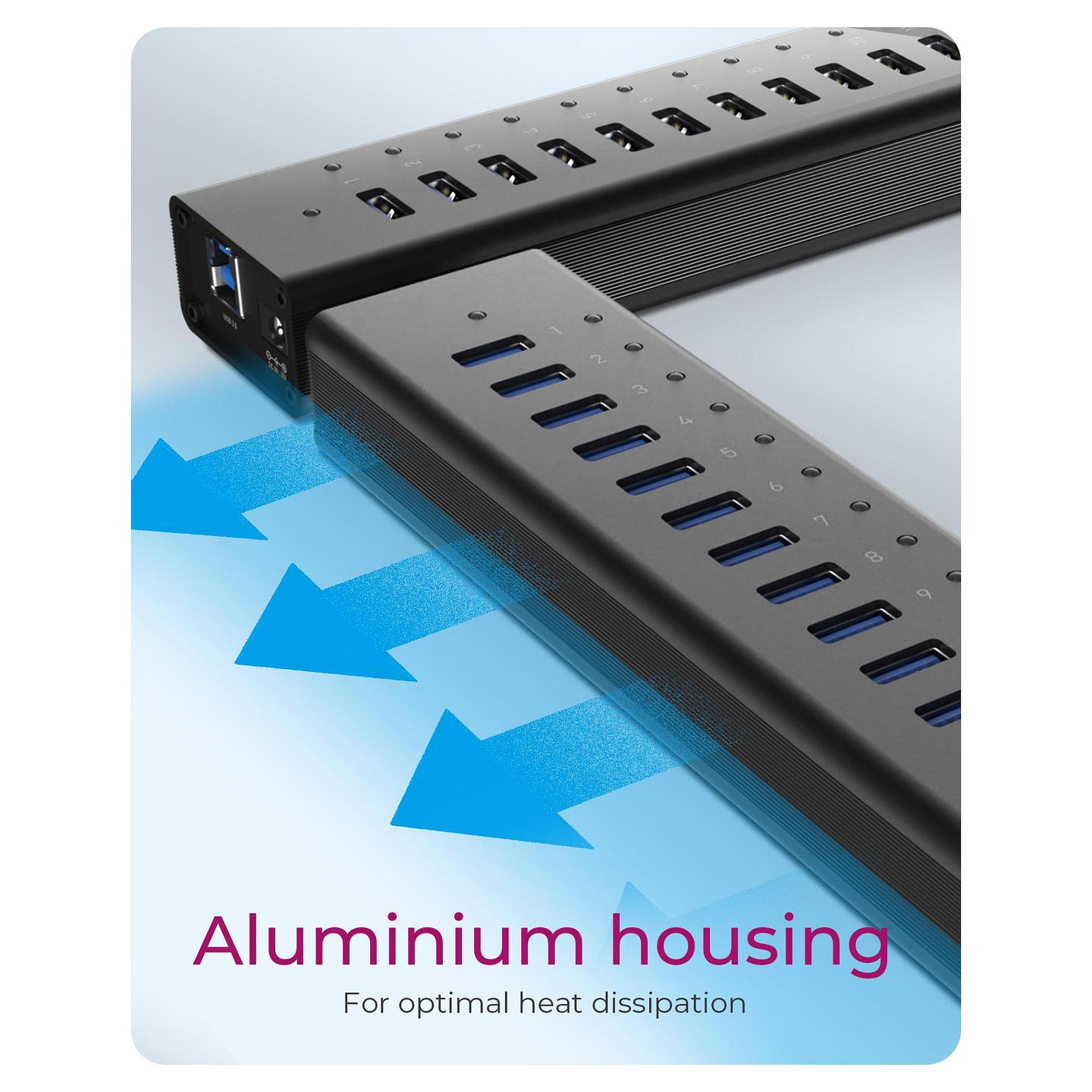 Splitter USB ICY BOX IB-AC6113 / 14x USB-A / USB 3.2 Gen 1 / USB-B / 5 Gbit/s / 12V/5A - Zezë - 6