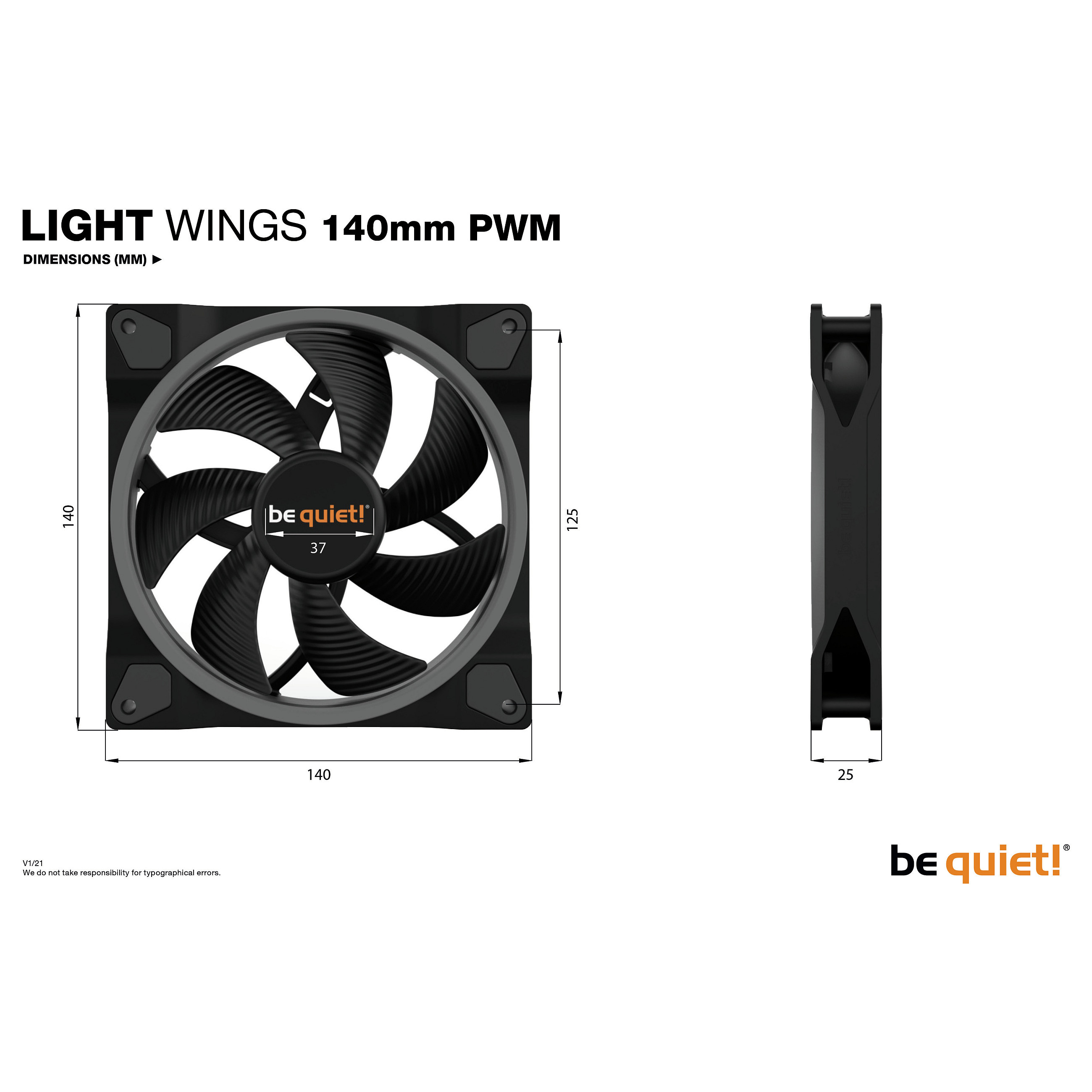 Ftohës për Kasë be quiet! Light Wings / ARGB / 140mm / 1500 RPM / PWM / 3-Pack – Zezë - 8