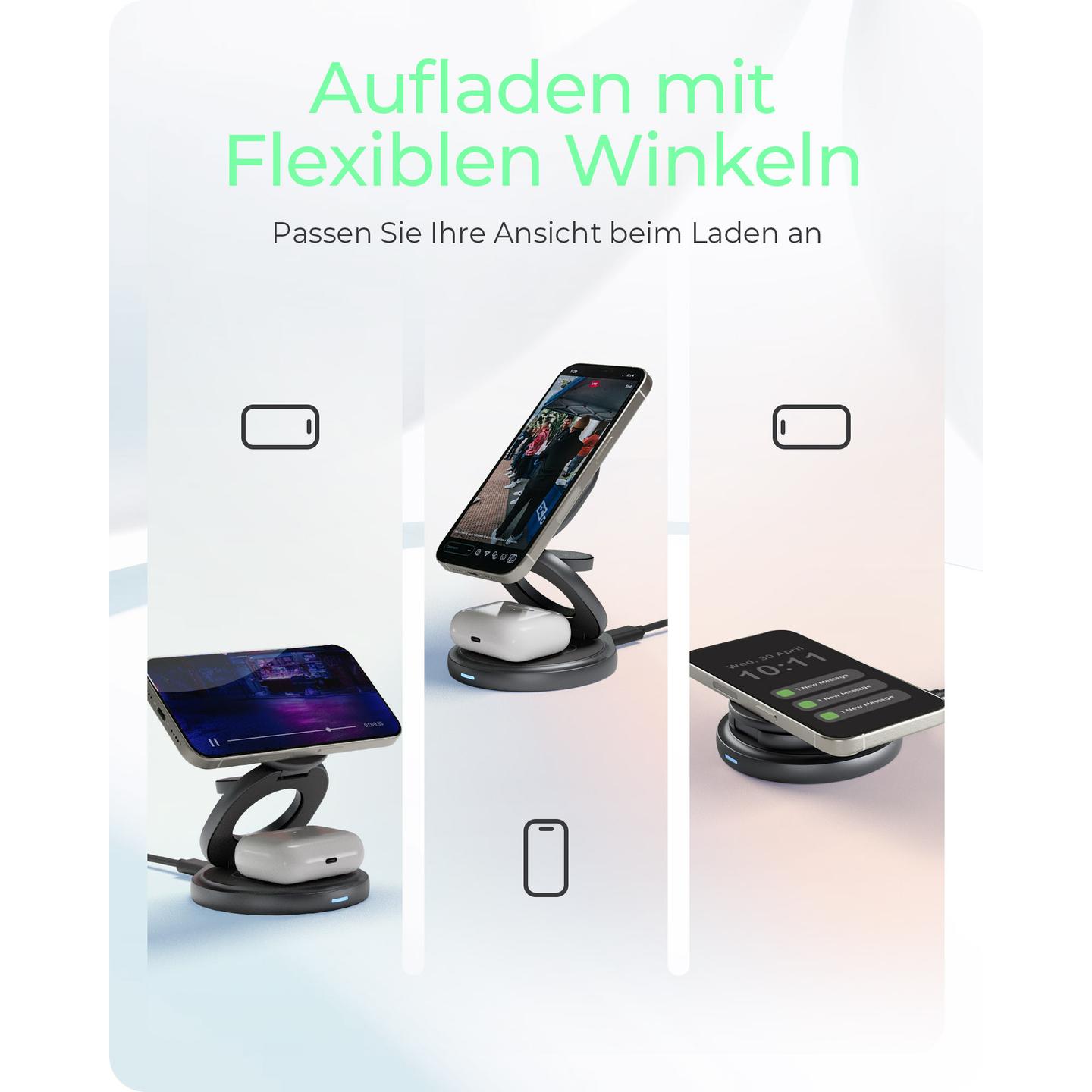 Karikues Pa Kabllo ICY BOX IB-SH101-CH / 3 në 1 / 15W / USB-C - Hiri - 3