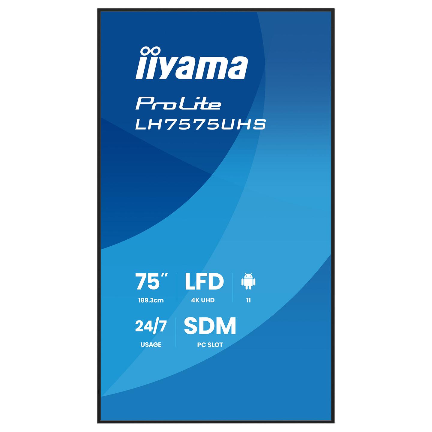 Digital Signage iiyama ProLite LH7575UHS-B2AG, 75", 4K UHD, IPS, 4GB, 32GB, Wi-Fi, 3xHDMI, DisplayPort, USB - Zezë - 3