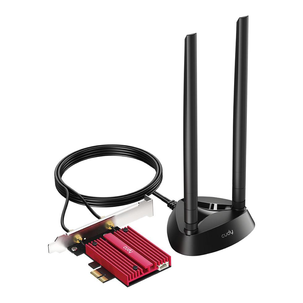 Karta të Rrjetit Cudy WE9300S / PCI Express x1 / Wi-Fi 7 Tri-Band 2.4GHz + 5GHz + 6GHz / 5765Mbps / Bluetooth 5.4 / Intel BE200 / 2x Antenë e jashtme - Zezë/Rozë