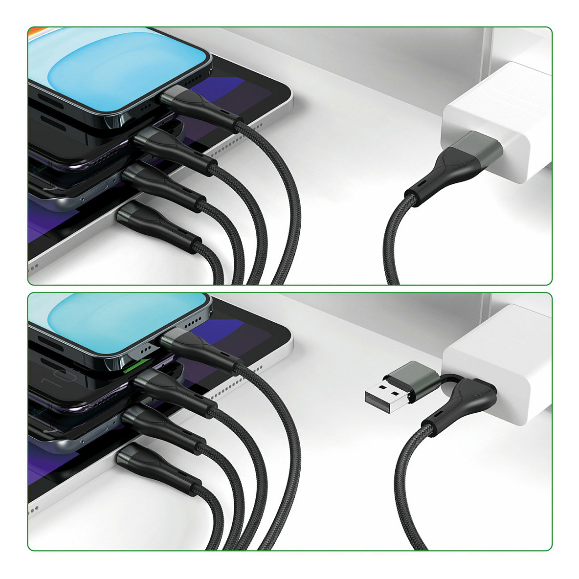 Kabllo USB 4smarts 541023 / USB-A/USB-C në USB-C/Micro-USB/Lightning / 1.2 m - Zezë - 5