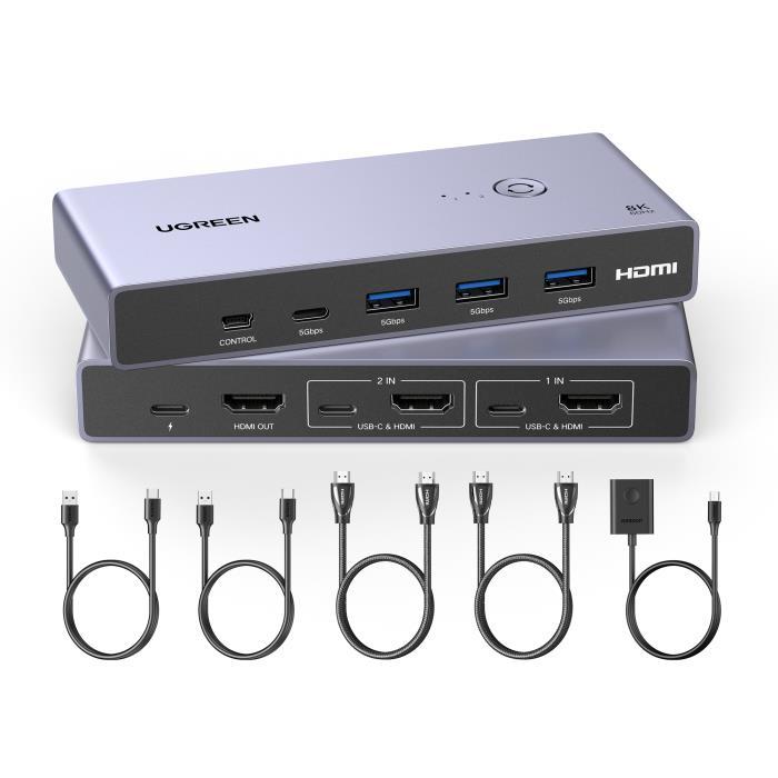 KVM Switch UGREEN CM692, 2x HDMI Hyrje, 1x HDMI Dalje, 8K 60Hz, HDMI 2.1, USB 3.0 - Hiri - 2