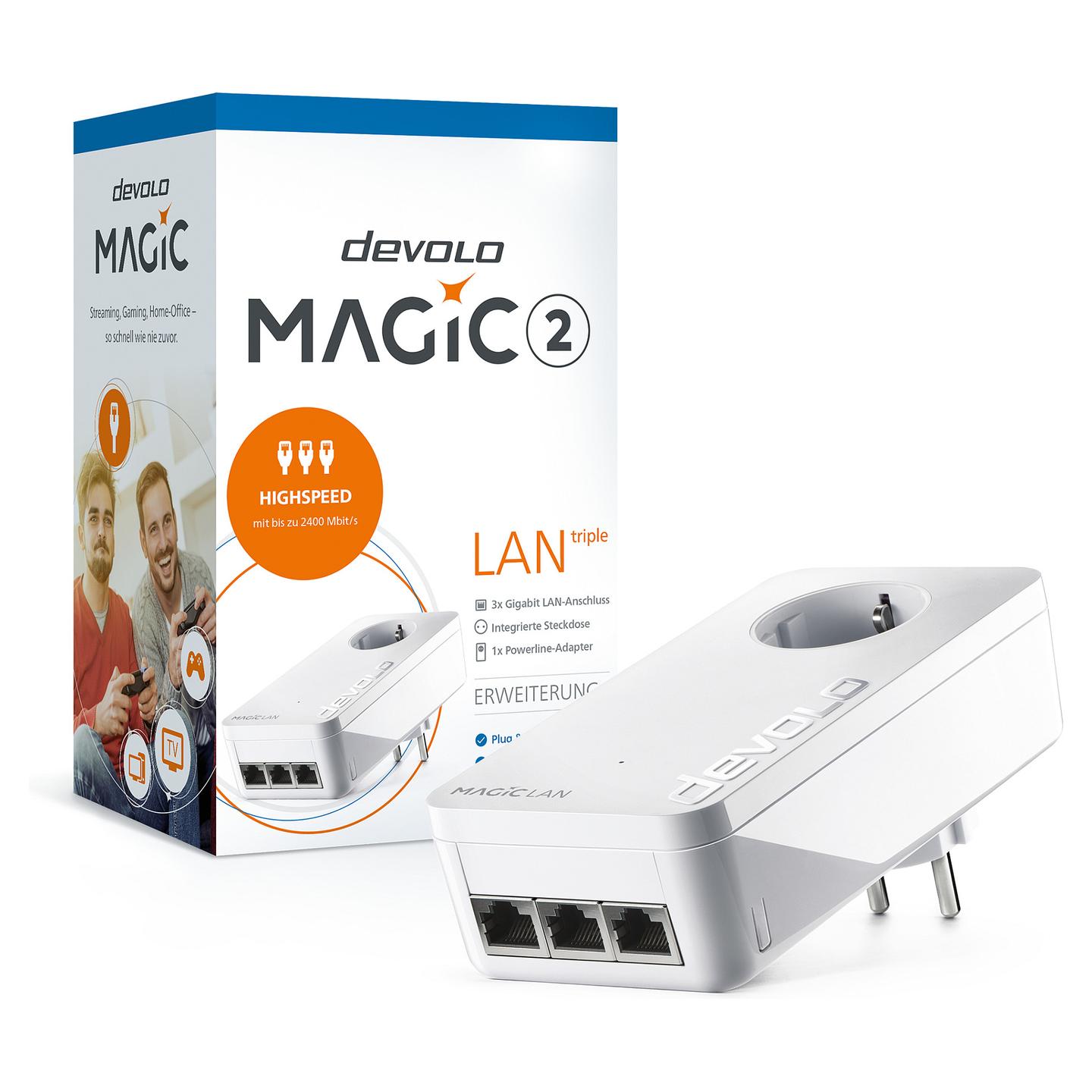Power-LAN devolo Magic 2 LAN triple, 2400Mbps, G.hn, 3à Gigabit Ethernet, 10/100/1000Mbps, AES 128-bit - Bardhë - 3