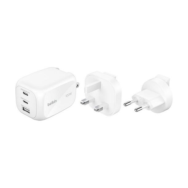 Adapter Belkin BoostCharge Pro, GaN, 2x USB-C, 1x USB-A, Power Delivery 3.1, PPS, 100W - Bardhë - 2