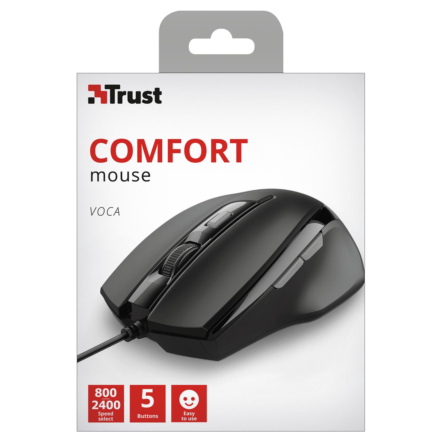 Maus me Kabllo Trust Voca Comfort, 2400DPI, 6 Butona, USB - Zezë - 6