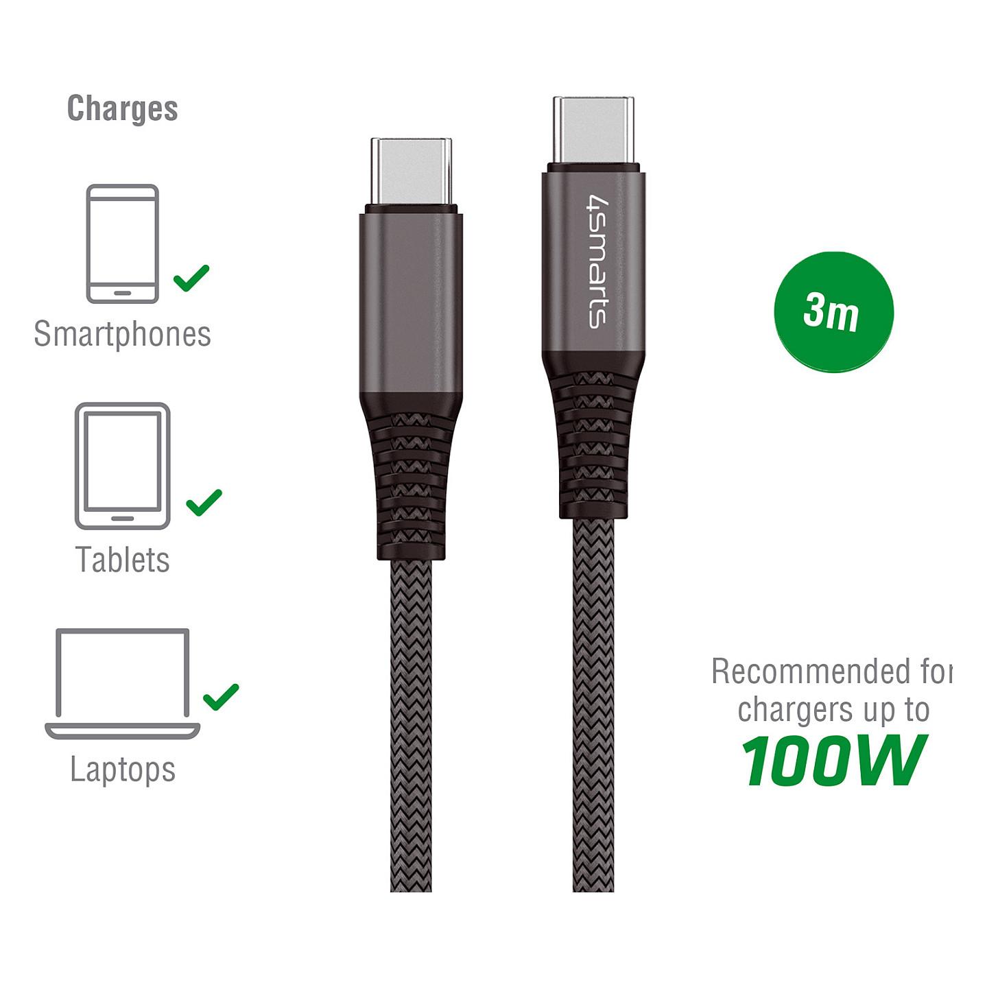 Kabllo USB 4smarts PremiumCord 456267 / USB-C në USB-C / 3m / 100W / USB 2.0 / 480 Mbps / PD 3.0 / Nylon - Zezë - 9