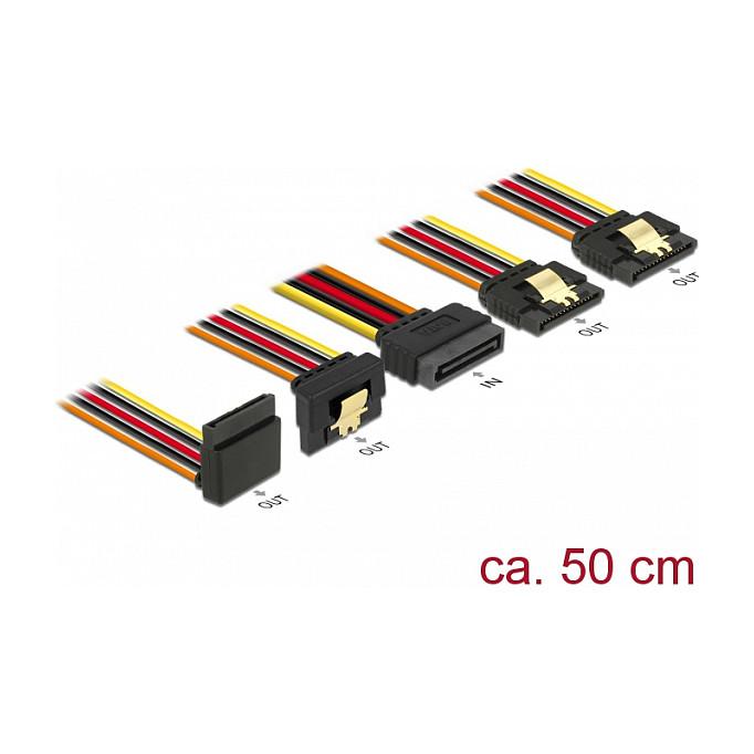Kabllo për Furnizim me Energji DeLOCK 60149, SATA 15-pin në 4 x SATA 15-pin, 50 cm - Zezë/Portokalli - 2