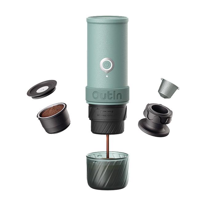 Aparat për Kafe Portativ OutIn Mino OTEM-MO-01-AA-CG, 70 ml, 22 bar, Bateri 9000 mAh, USB-C - Gjelbër/Zezë - 3