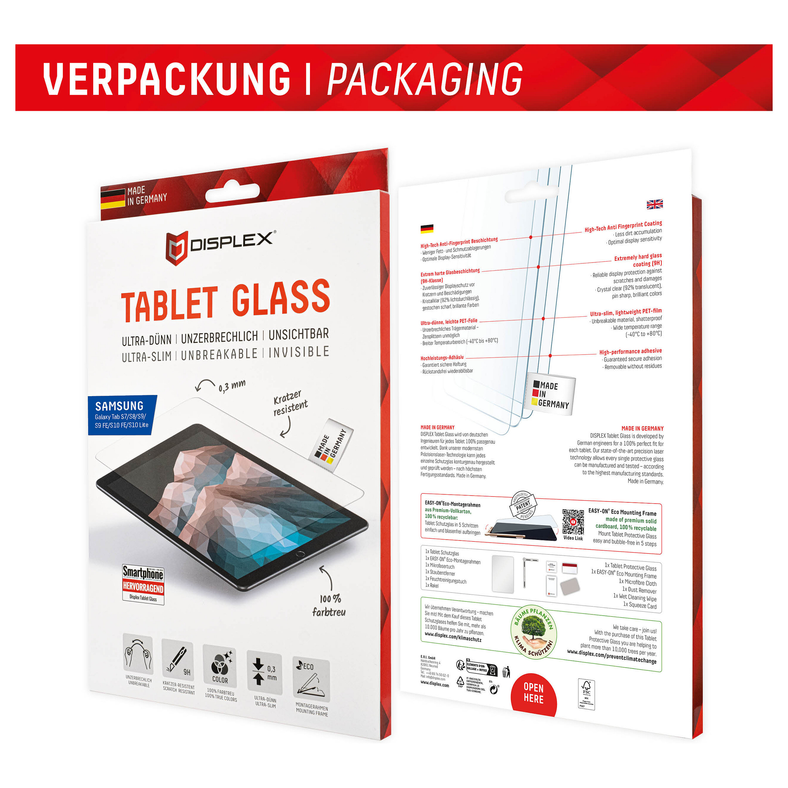 Mbrojtëse për ekran tablet Displex 01541 / Samsung Galaxy Tab S7, S8, S9, S9 FE, S10 FE, S10 Lite / Xham Hybrid 9H - Transparente - 8