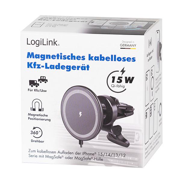Adapter telefoni për veturë LogiLink PA0333 / Wireless Charging / Magnetic / 360° / 15W / Round – Zezë - 9