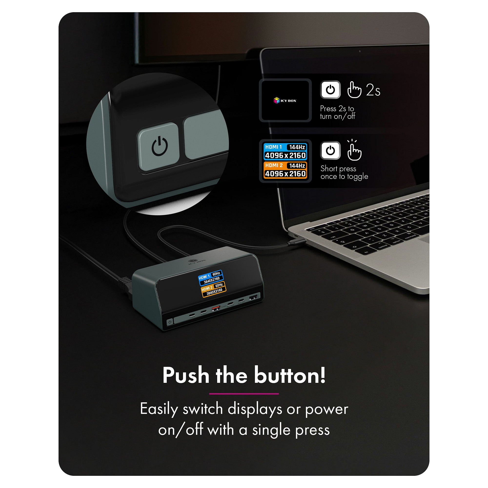 Docking Station ICY BOX Heart Dock 2300 / 3x USB-A / 4x USB-C / 2x HDMI / Gigabit Ethernet / 100W PD / LCD – Zezë - 7