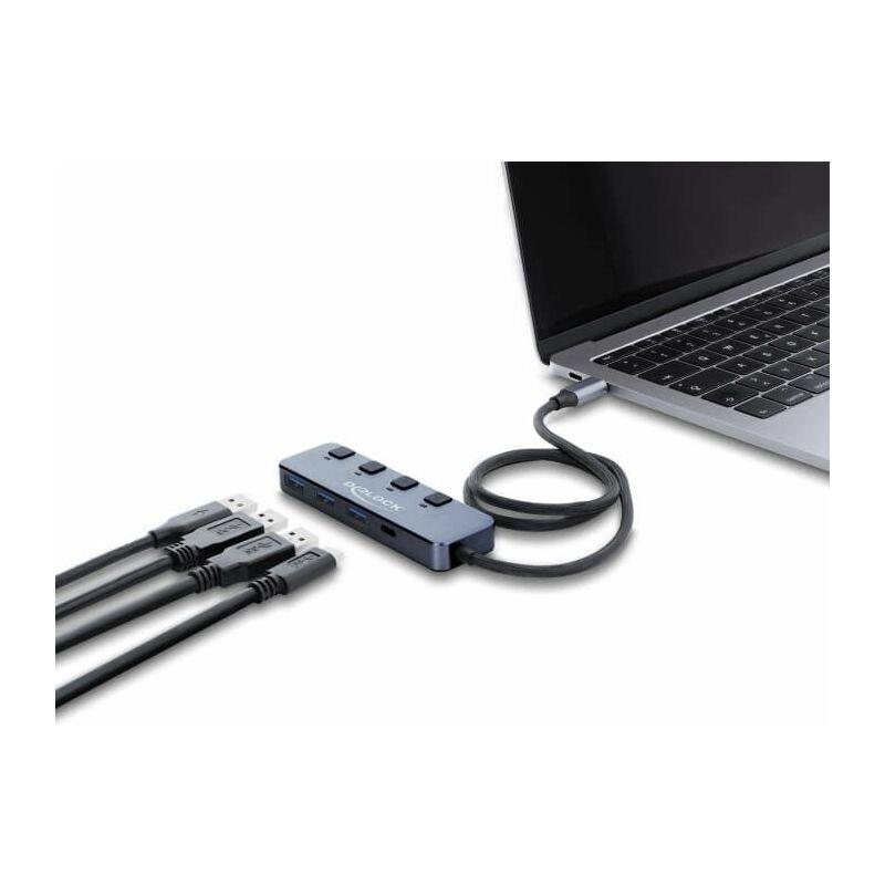 Hub USB DeLOCK, 3x USB-A, 1x USB-C, 10Gbps, me çelës - Zezë - 2