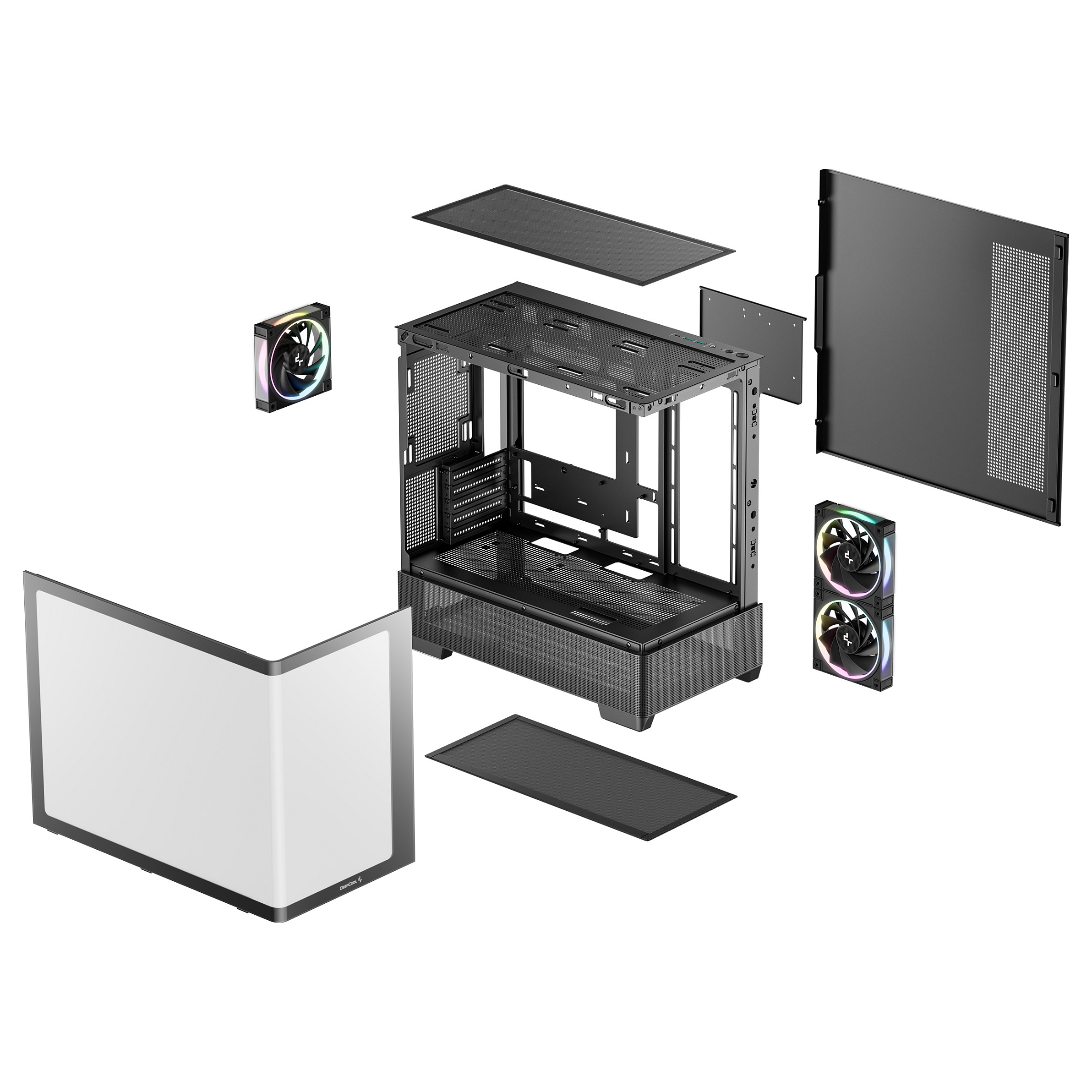 Kasë PC DeepCool CG380U 3F / Mini Tower / Micro-ATX + Mini-ITX / 2x 120mm + 1x 120mm ARGB Fan / Tempered Glass - Zezë - 8