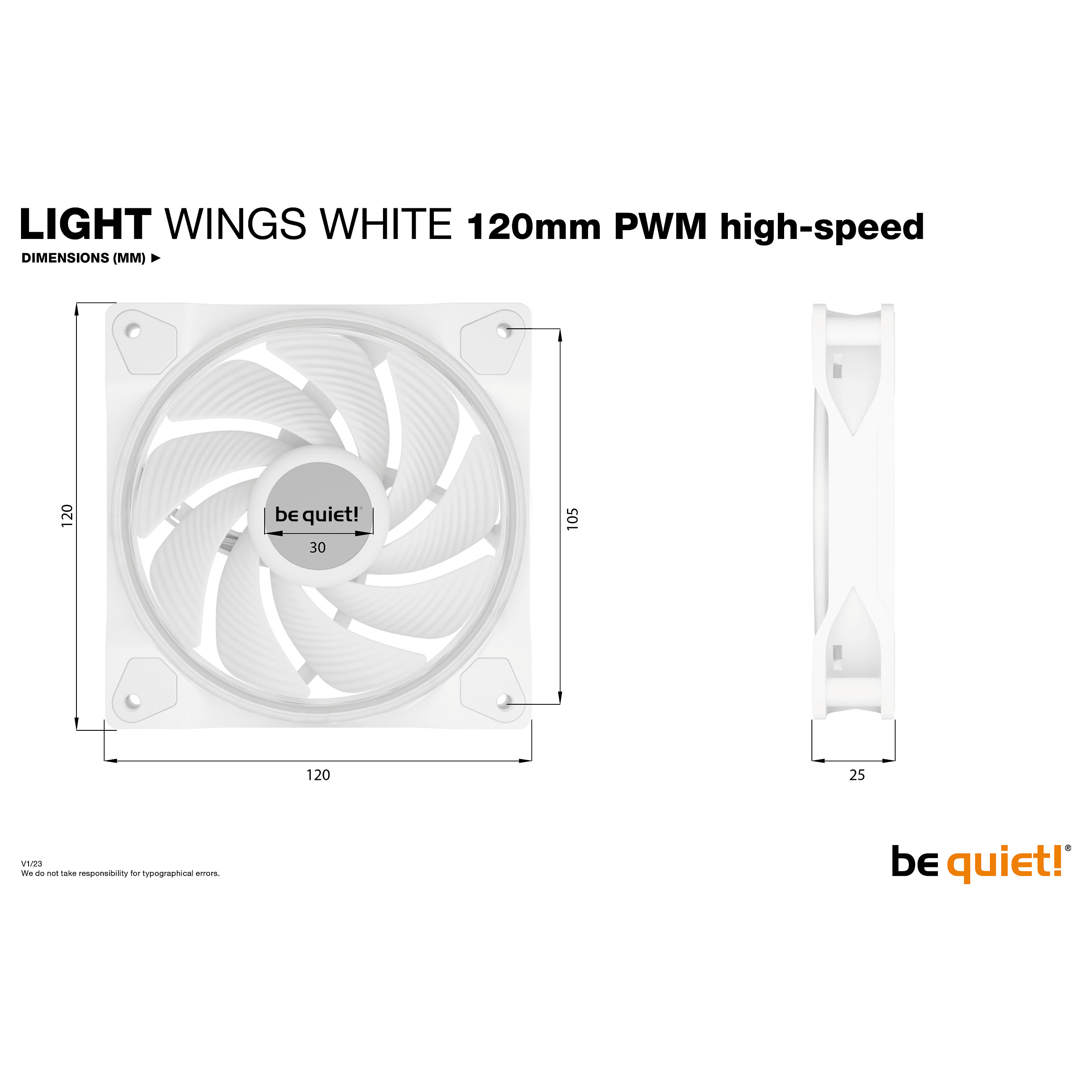Ftohës për Kasë be quiet! LIGHT WINGS / 120mm / 25mm / 2500 RPM / PWM / 52.3 CFM / 2.6 mmH₂O / ARGB / 3-Pack / Hub – Bardhë - 8