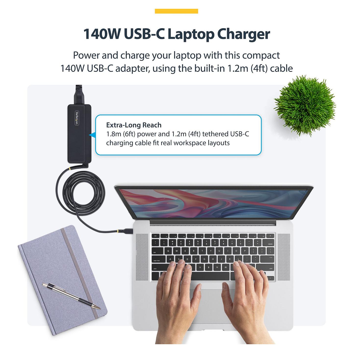 Adapter për Laptop StarTech 1140LE-USB-C-CHARGER, USB-C, 140W, GaN, Power Delivery 3.1, 5A - Zezë - 6