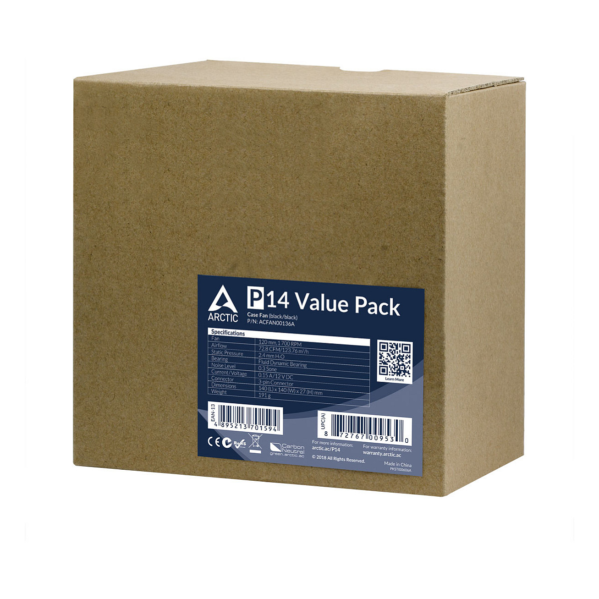 Ftohës për Kasë ARCTIC P14 / 140mm / 1700 RPM / 3-Pin / 5-Pack – Zezë - 6