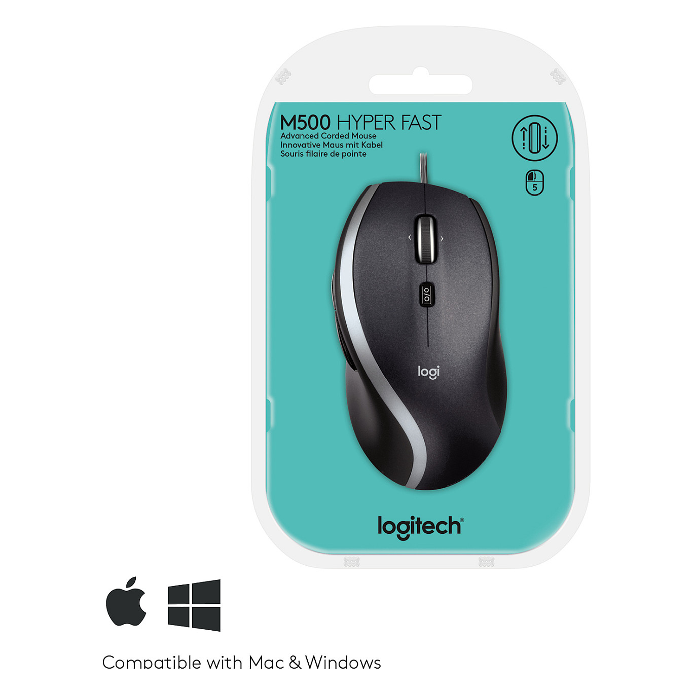 Maus me kabllo Logitech M500 / Laser / 1000 DPI / 5 butona / USB - Zezë - 9