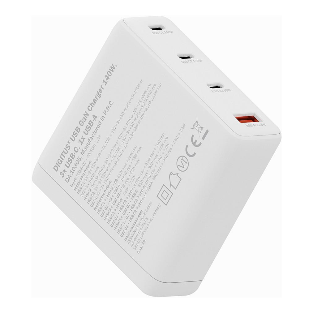 Adapter Digitus DA-10305 / 140W / GaN / 3x USB-C + 1x USB-A / Fast Charging - Bardhë - 9