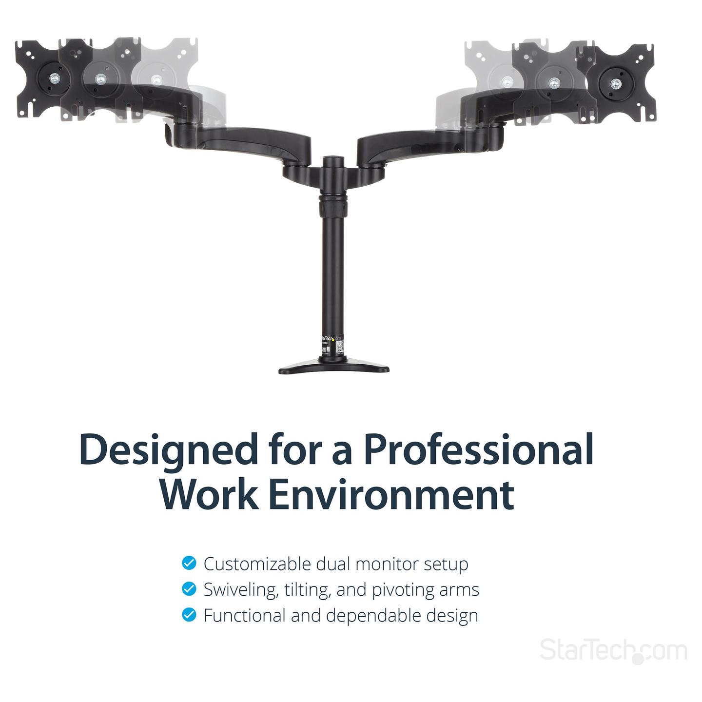 Mbajtëse për Monitor StarTech.com ARMDUAL / 2 Monitorë / 12"-24" / 13.6kg për Monitor / Full Motion / Clamp-Grommet / Tilt ±90° / Swivel ±90° - Zezë - 11