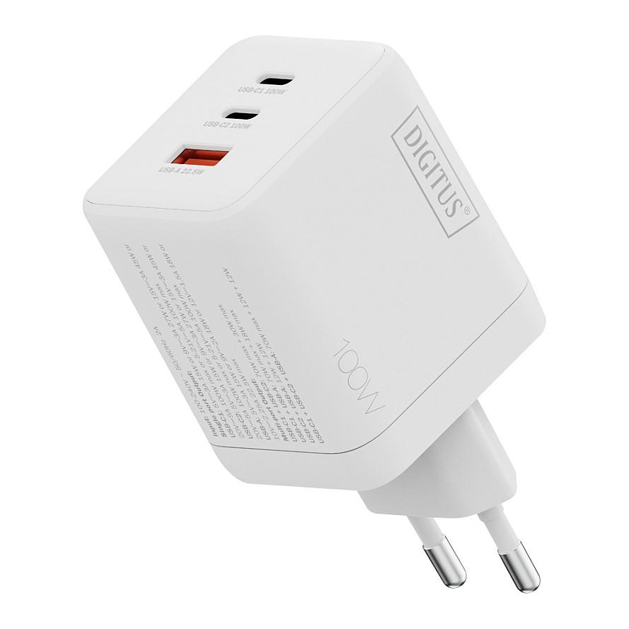Adapter Digitus DA-10304 / 100W / GaN / 2x USB-C + 1x USB-A / Fast Charging - Bardhë - 7