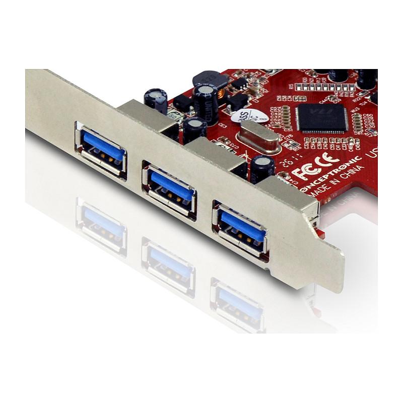 Karta e Zgjerimit USB Conceptronic C4USB3EXI, PCI Express x1, 4x USB-A 3.0, 3x të jashtme + 1x të brendshme, 5Gbps, VIA VL800, Low Profile - Kuqe - 3