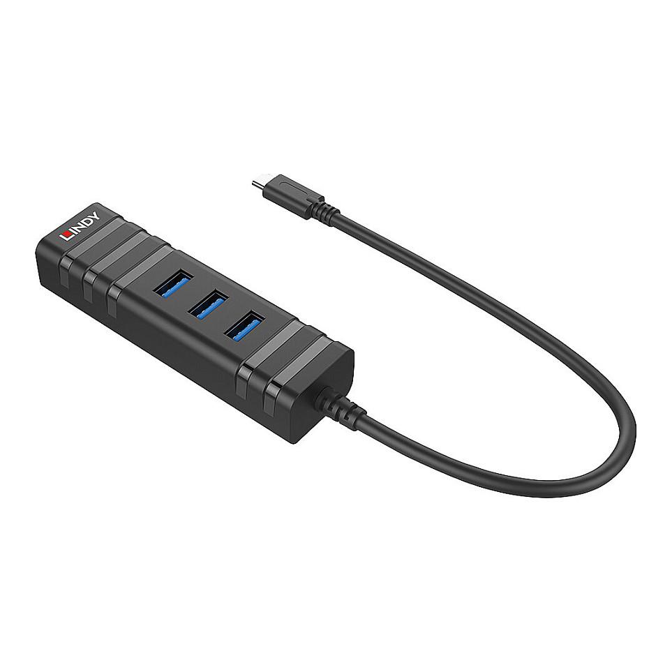 Splitter USB Lindy 43249 / USB-C / 3x USB-A / USB 3.2 Gen 1 / Gigabit Ethernet / 5 Gbit/s - Zezë - 3