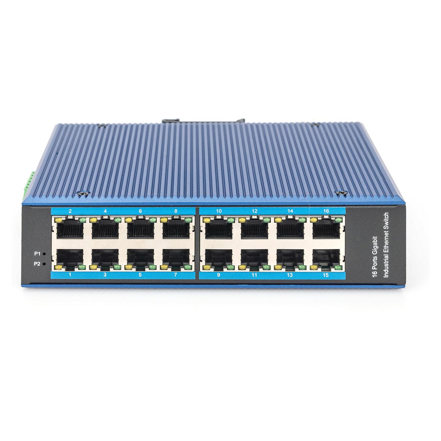 Switch Industrial DIGITUS DN-651129, 16x Gigabit Ethernet RJ45, IP40, DIN-Rail - Blu - 3