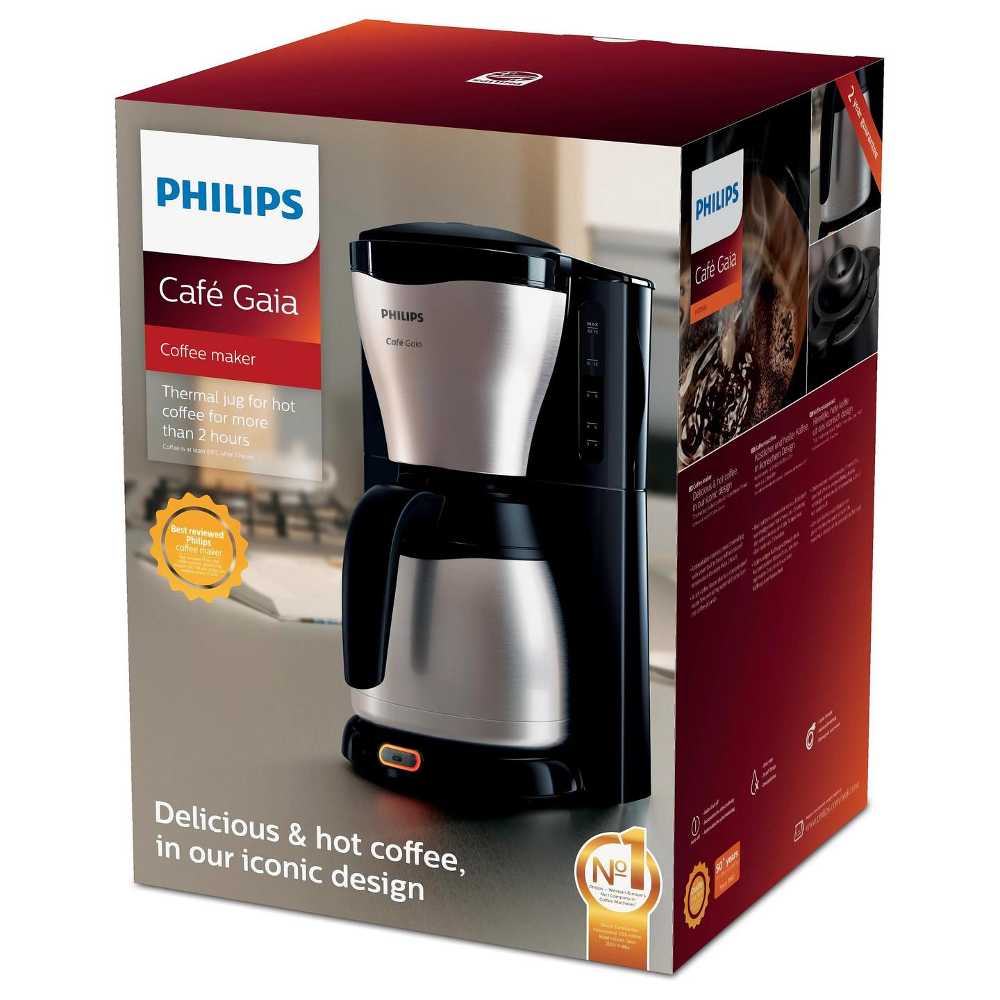 Aparat për Kafe me Filtër Philips Café Gaia HD7546/20, 1000 W, Kapacitet 1.2 L, Kanë Termike – Zezë/Argjend - 6