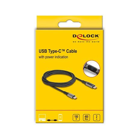 Kabllo USB DeLOCK 86809, USB-C në USB-C, 2m, USB 2.0, PD 100W, 5A, Power Display - Zezë - 4