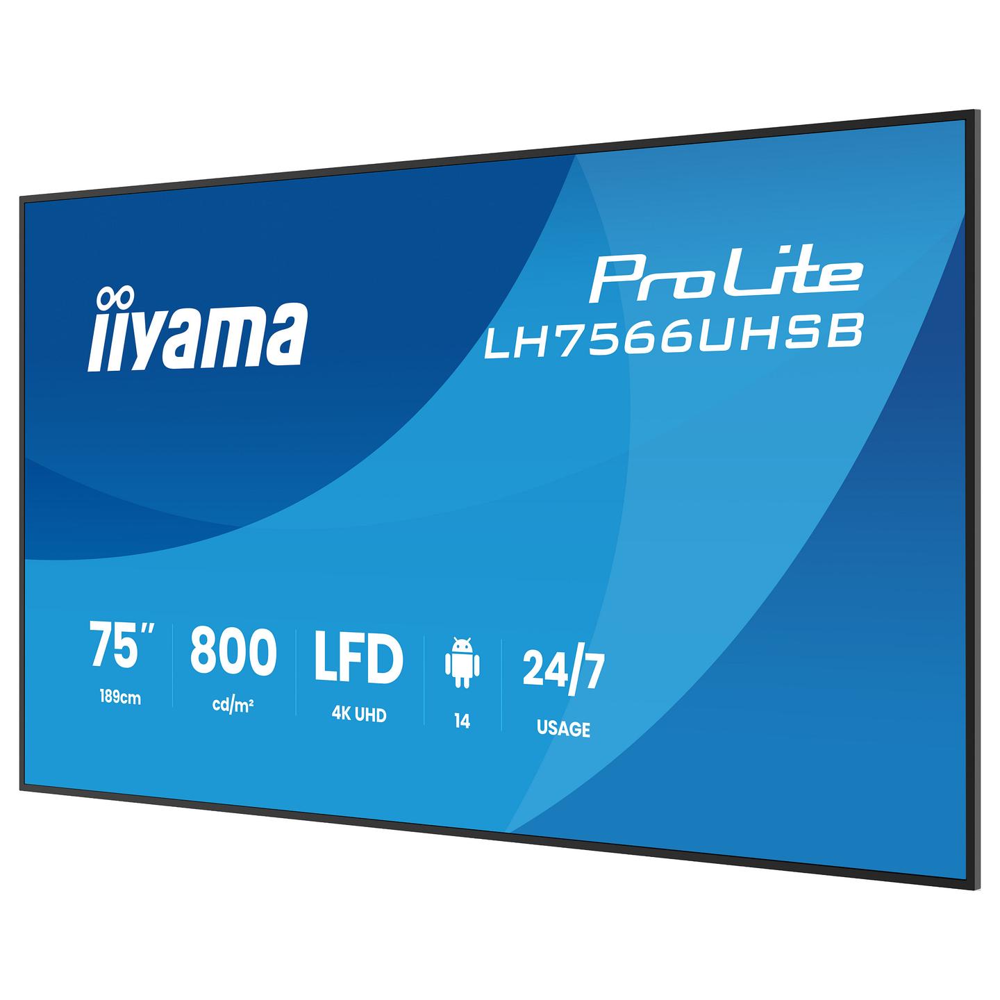 Digital Signage iiyama ProLite LH7566UHSB-B1AG, 75", 4K UHD, VA, 800cd/m², 4GB, 32GB, Wi-Fi, 2xHDMI, USB-C, 2xUSB, RJ45 - Zezë - 6