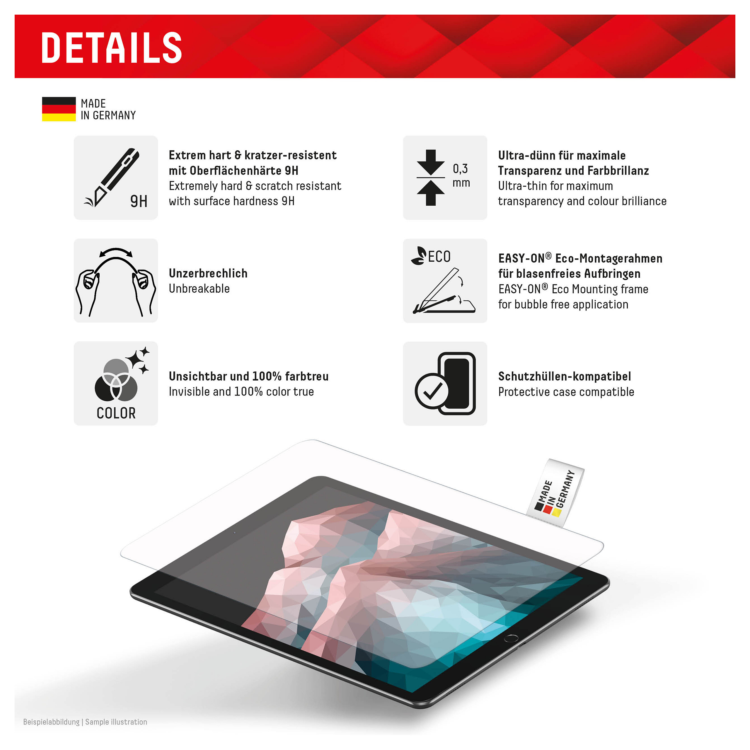 Mbrojtëse për ekran tablet DISPLEX 01963 / iPad Air 13" M2/M3/M4 / Xham Hybrid 9H - Transparent - 2